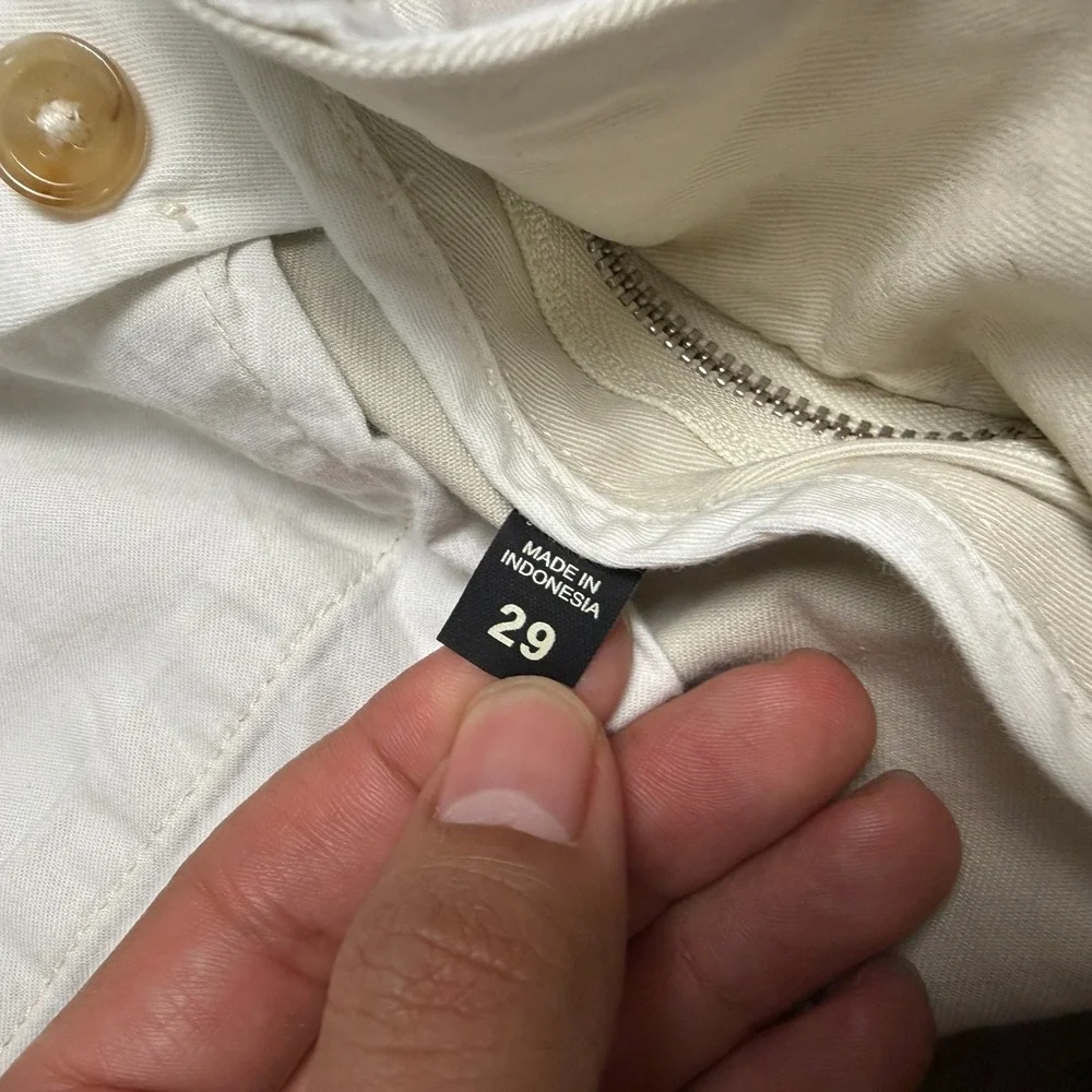 Buck Mason Cotton Twill El Camino Pants Mens 29x31 Pearl Snap White Beige Chino